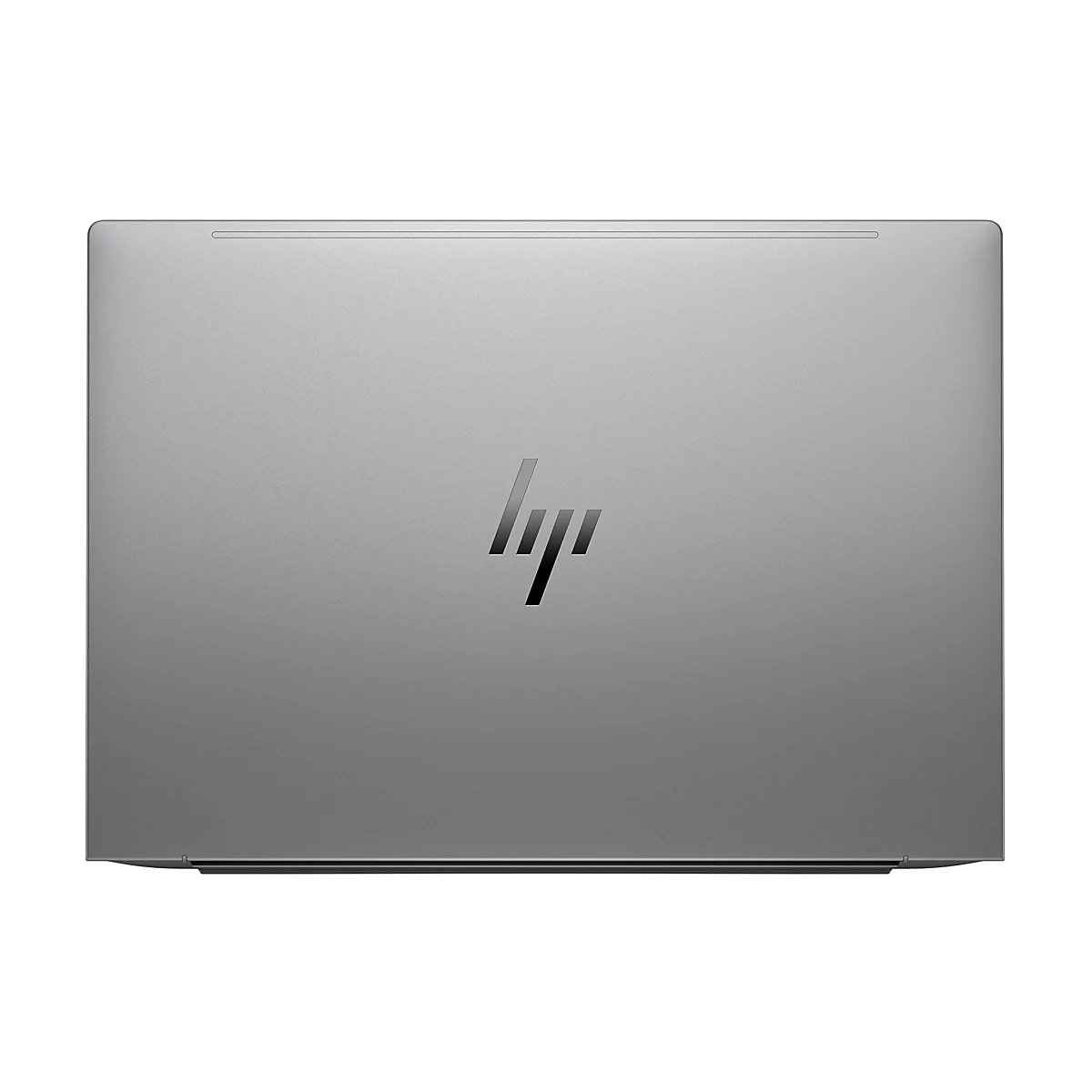 Hellgrauer Laptop, Ansicht von oben, mit HP-Logo.