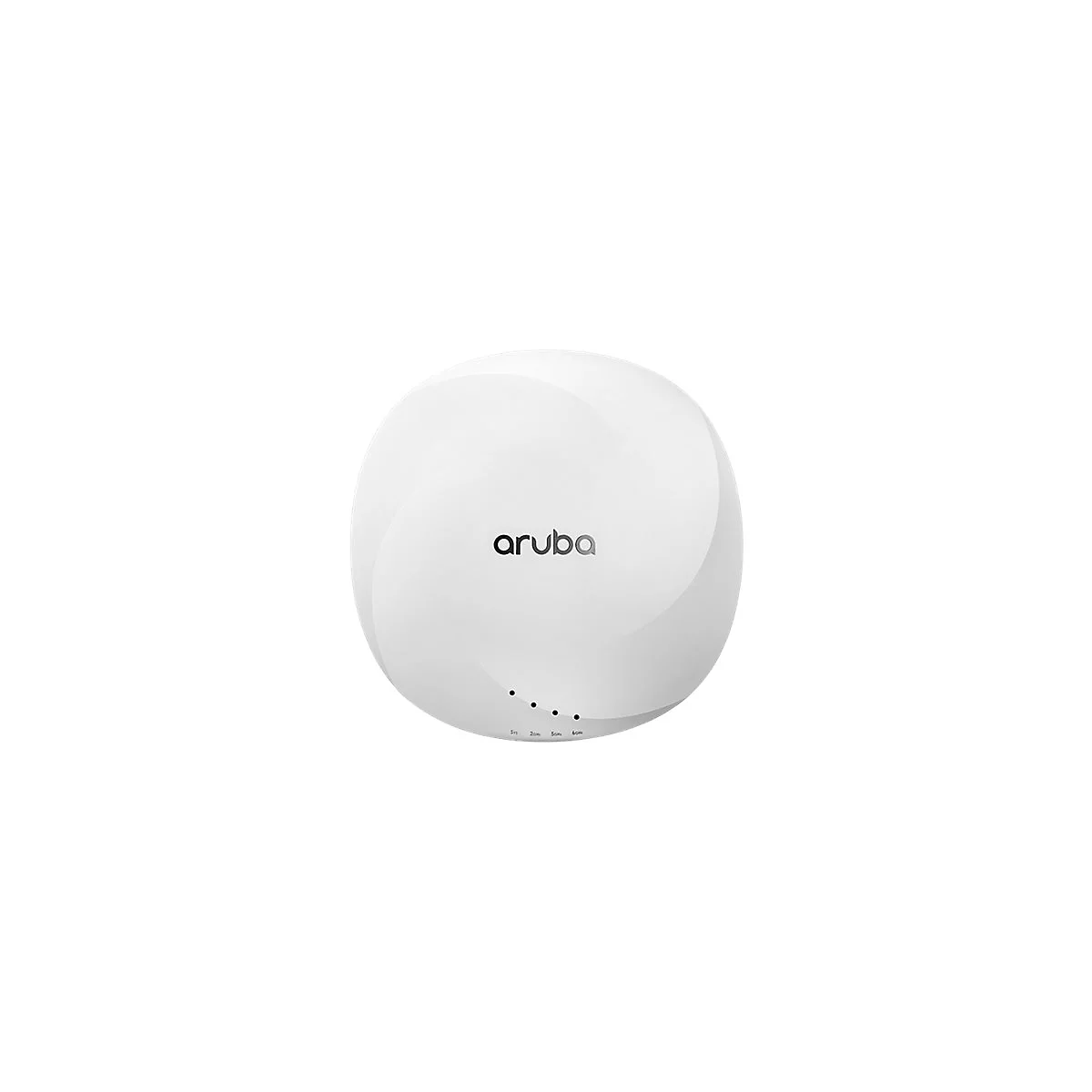 Point d'accès Wi-Fi rond et blanc avec le logo 'aruba'. Petites LED en bas indiquant l'état.