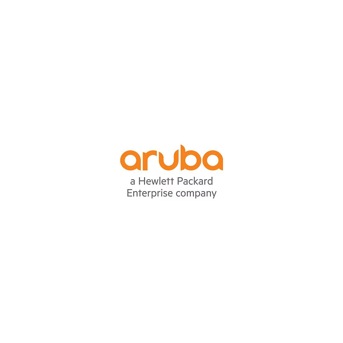 Orange Schriftzug „aruba“ über grauem Text „a Hewlett Packard Enterprise company“ auf weißem Hintergrund.
