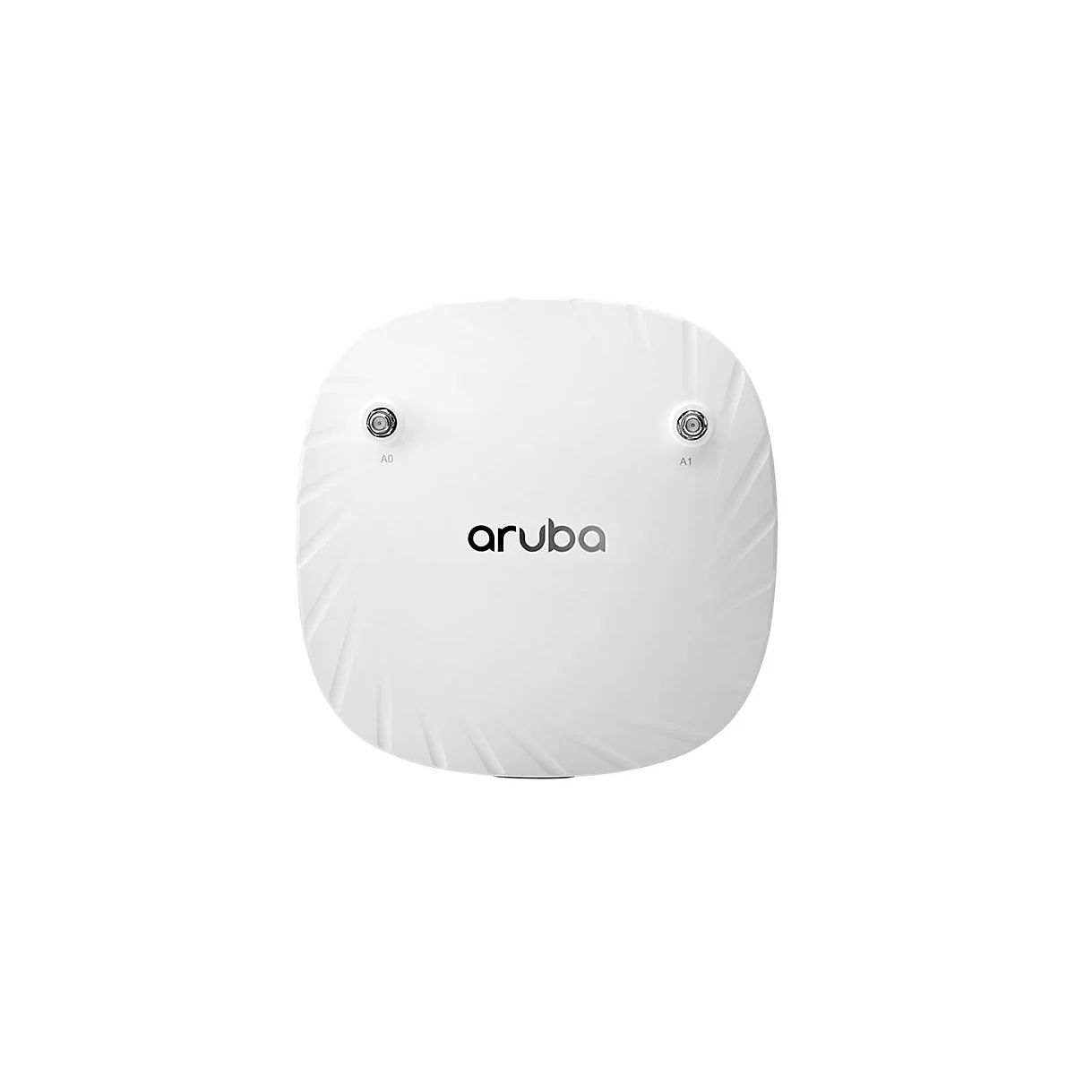 Ein weißes Aruba WLAN-Gerät. Oben sind zwei Anschlüsse mit der Bezeichnung A0 und A1.