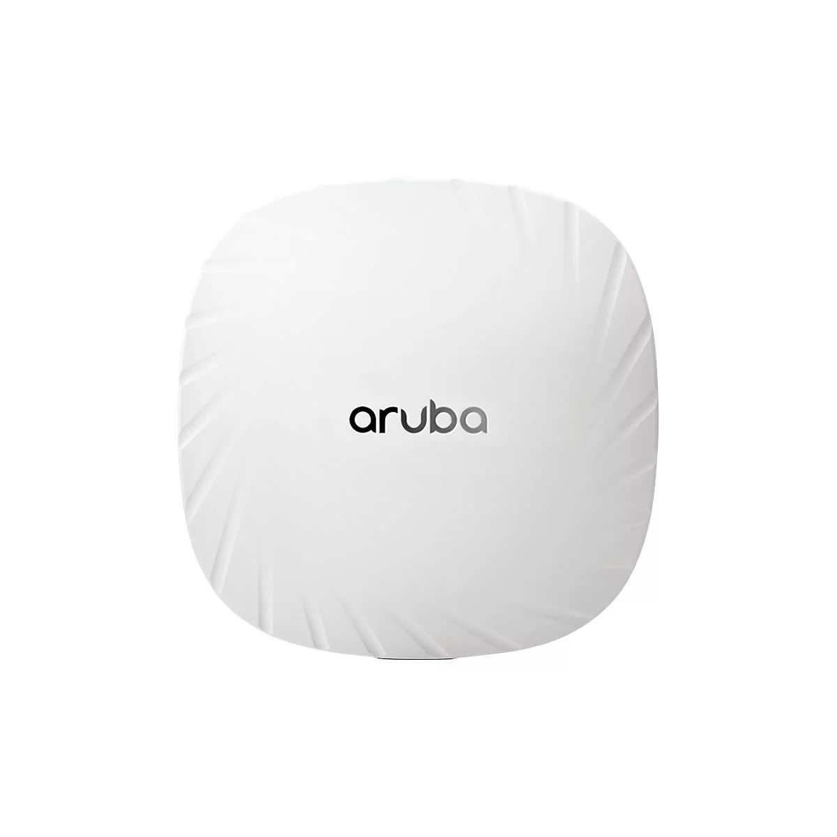 Ein weißer, abgerundeter WLAN-Router mit dem Wort "aruba". Der Router hat eine leichte, geprägte Oberfläche.