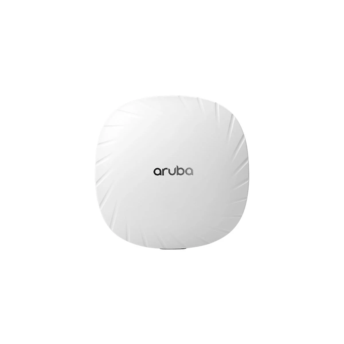 Weißes, rundes WLAN-Gerät mit dem Logo "aruba". Oberflächlich mit strukturierten Streifen.
