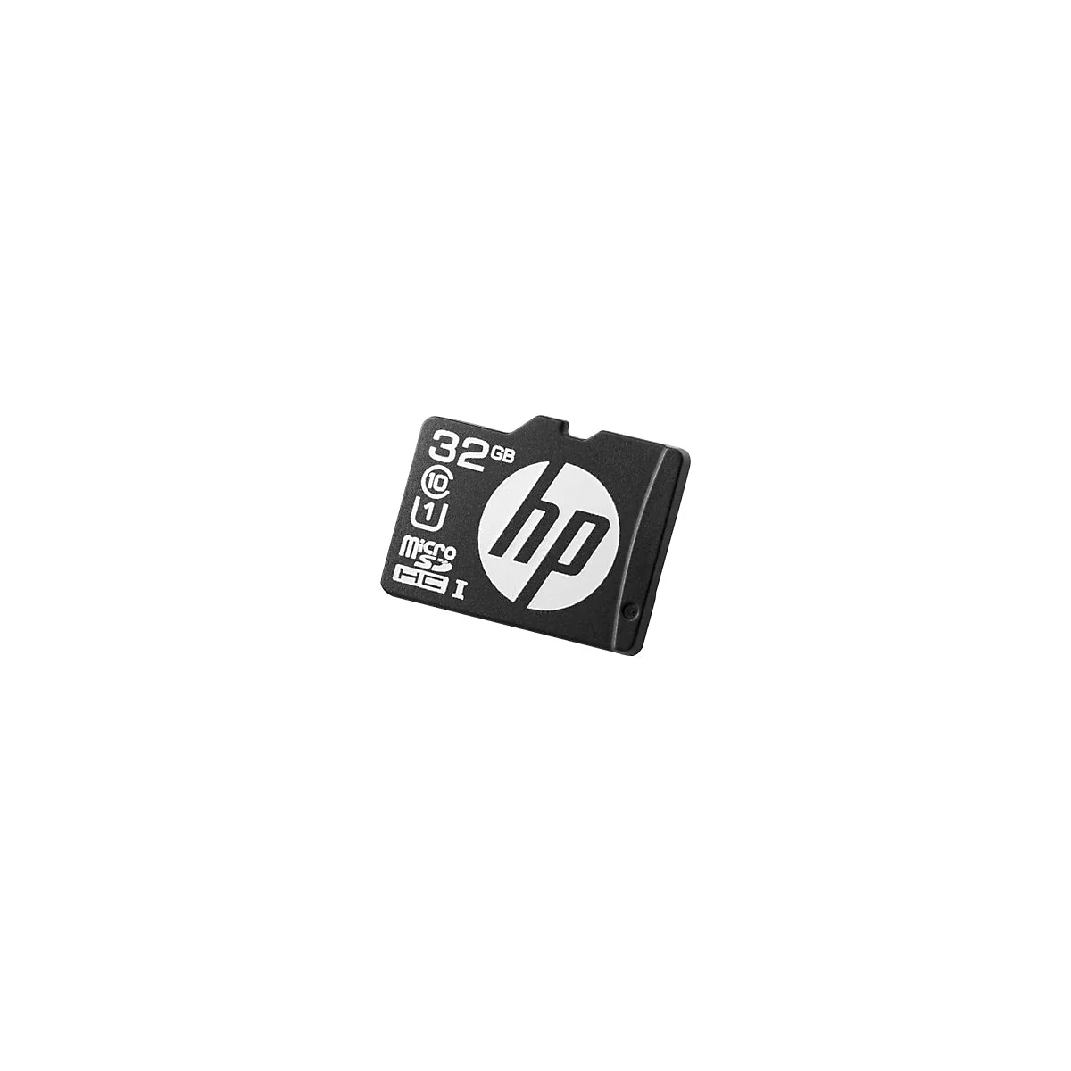 Schwarze HP Micro-SD-Karte mit weißem Logo und Schriftzügen, 32 GB.