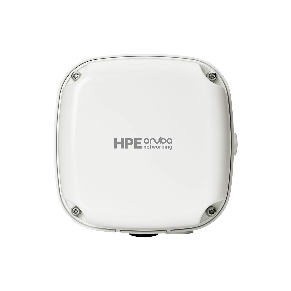 Un appareil réseau HPE Aruba blanc. Le logo et les vis sont visibles sur la surface.