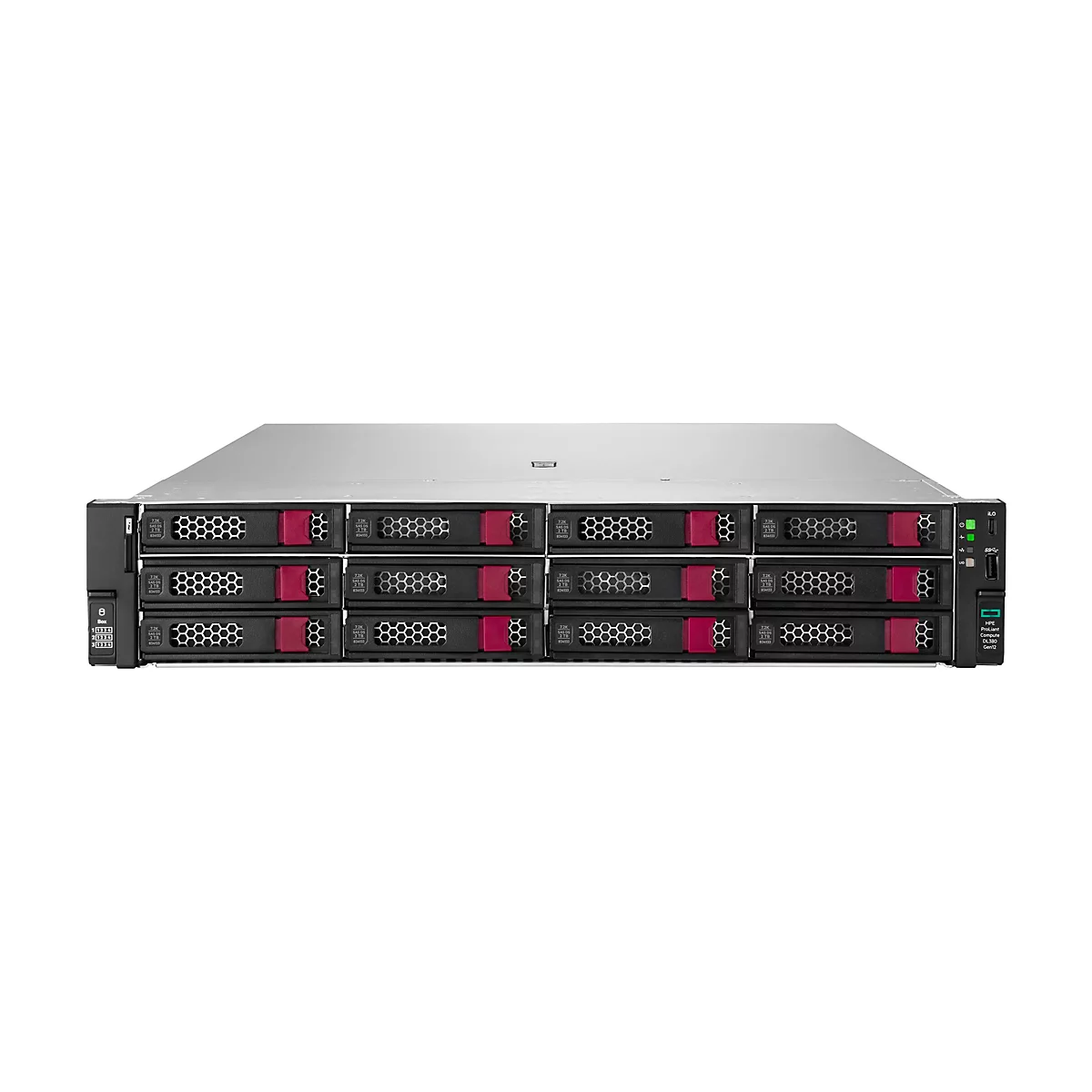 Ein Server-Rack mit schwarzen Einschüben und roten Details.