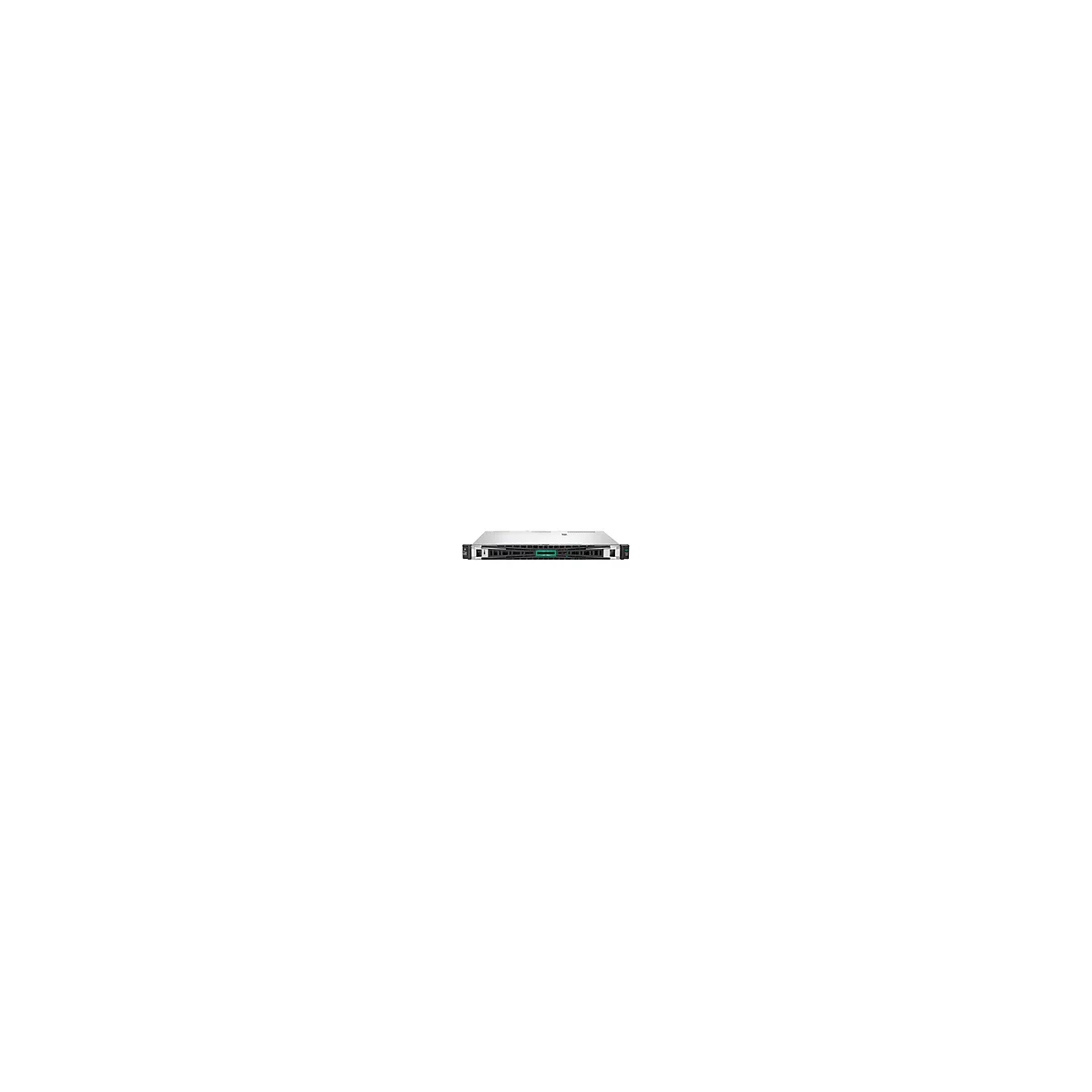 Ein Server von vorne. Graue Metallkonstruktion mit schwarzen Seiten. Mittig ein grünes Logo.