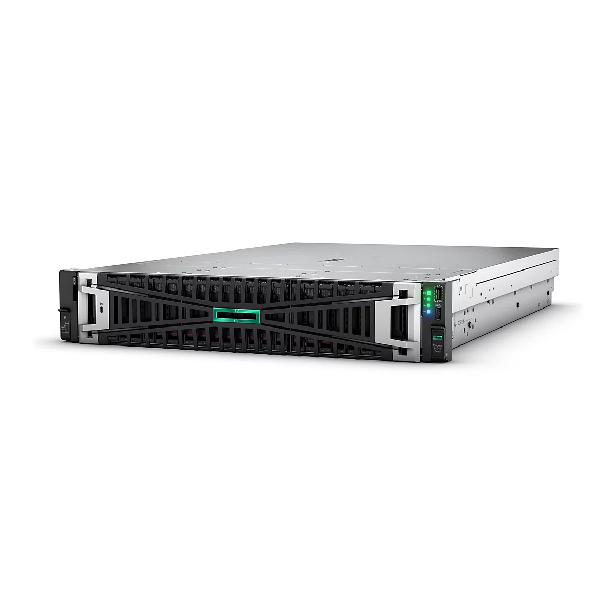 Ein Server in Silber und Schwarz. Das HP-Logo befindet sich mittig auf der Vorderseite.