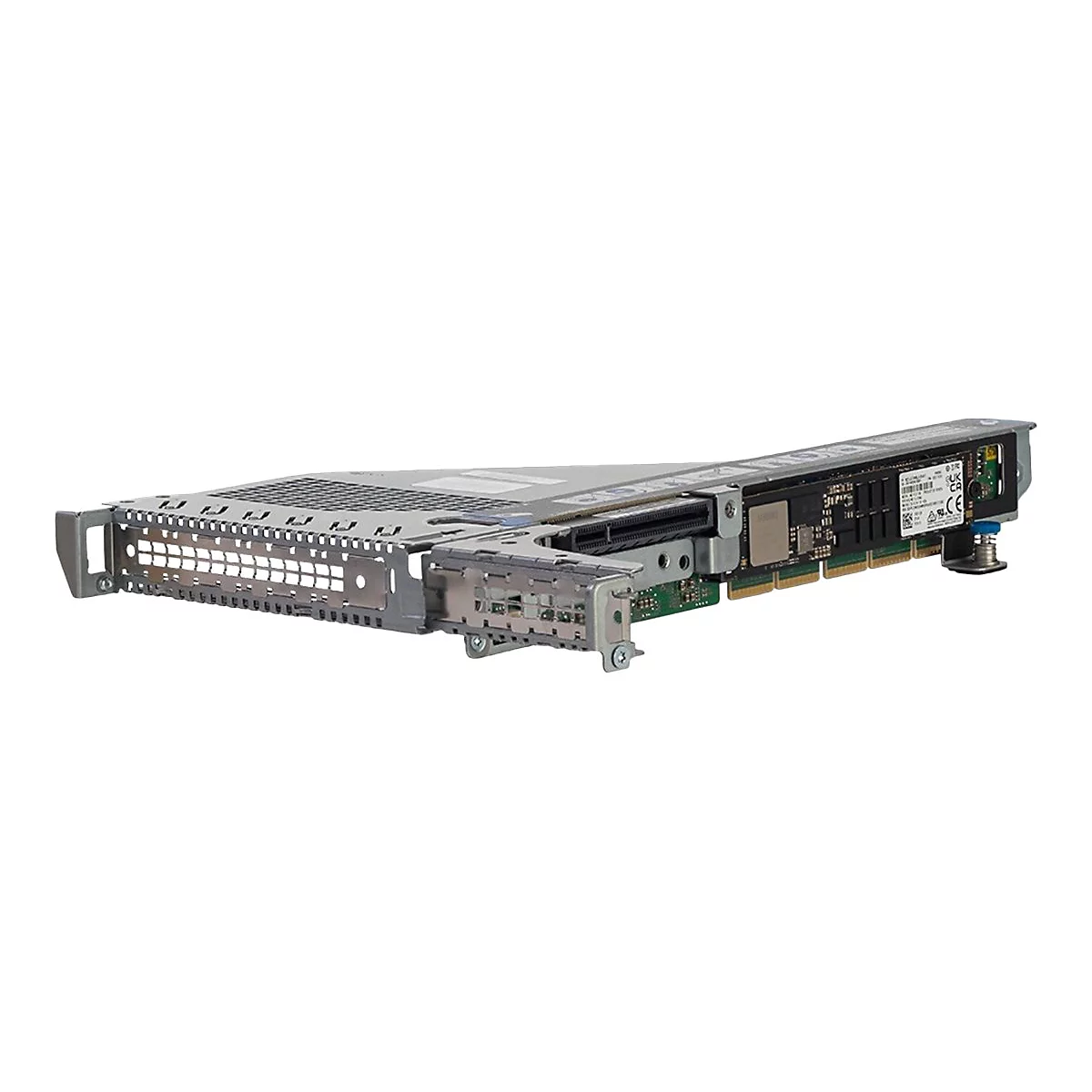 Ein Server-Add-on in Silber- und Schwarztönen. Es sind verschiedene elektronische Komponenten erkennbar.