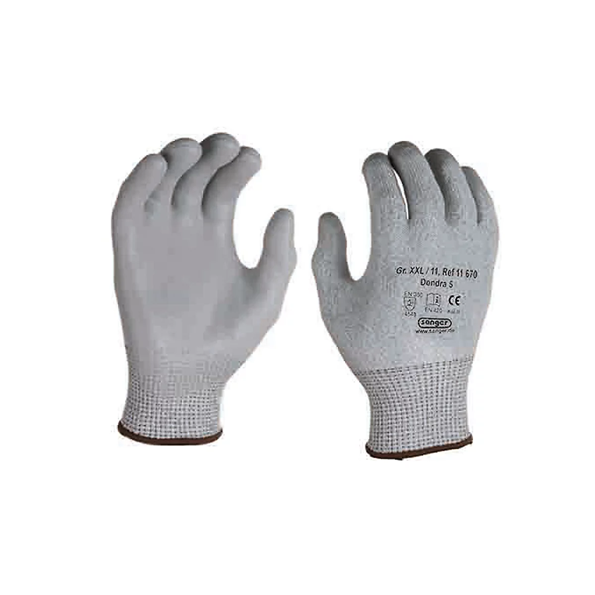 HPPE gebreide handschoen met snijbescherming Dondra, met PU microschuimcoating, 12 paar, m. XL