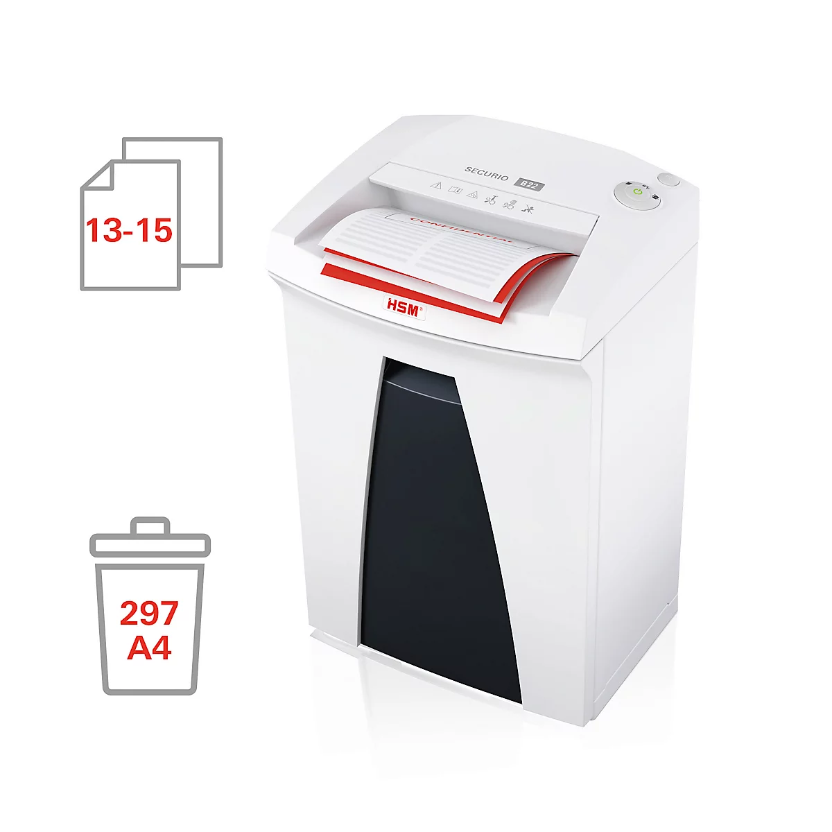 HSM SECURIO B22 papiervernietiger, veiligheidsniveau 2, strooksnede 3,9 mm, 15 vel, wit