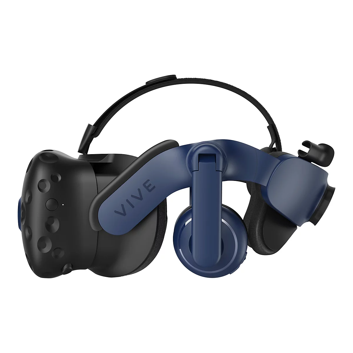 Ein VR-Headset in Schwarz und Blau, mit der Aufschrift "VIVE".