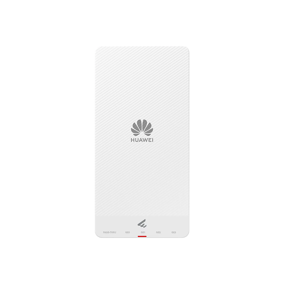 Ein weißes Huawei-Gerät mit geriffelter Oberfläche. Oben das Huawei-Logo. Am unteren Rand stehen Schriftzüge.