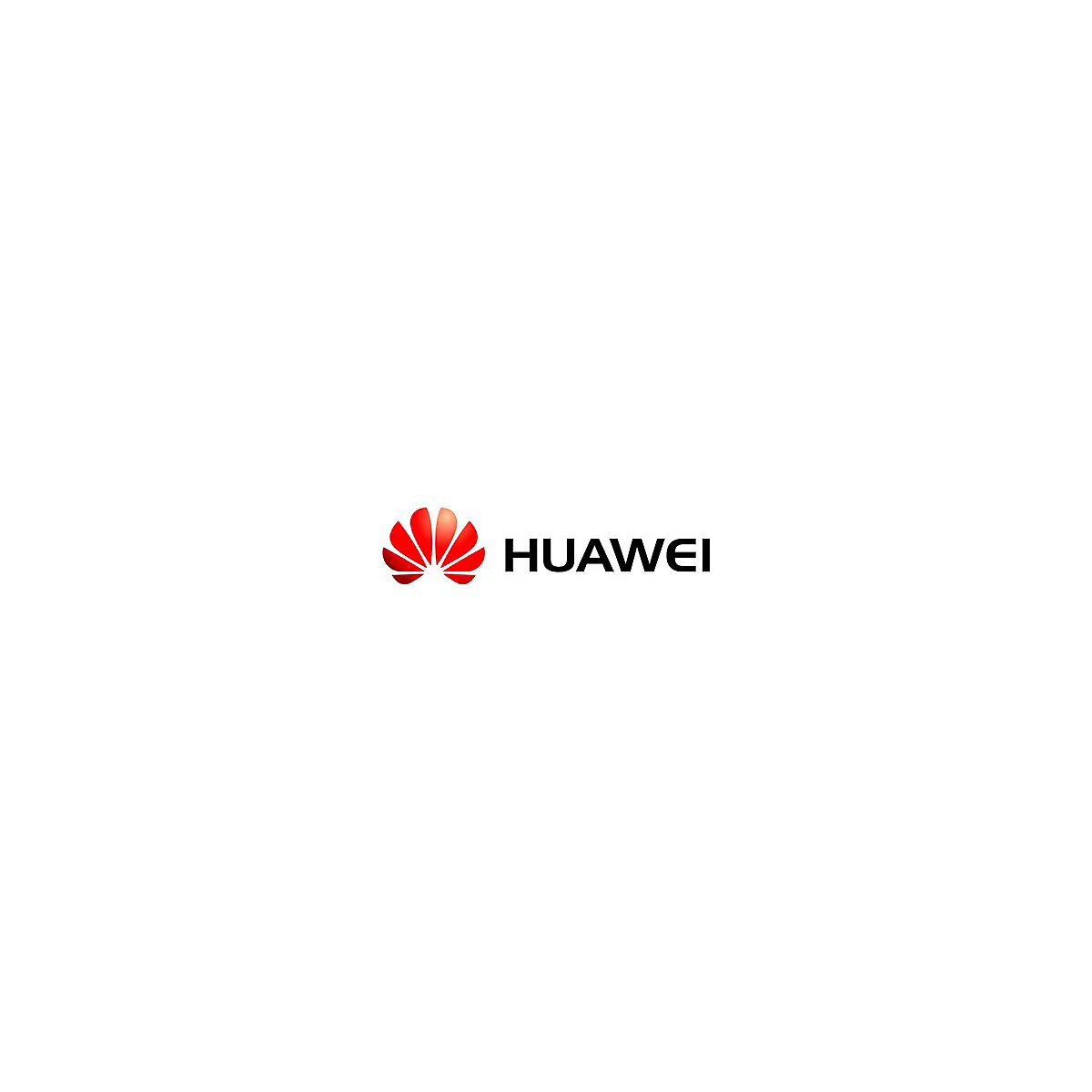 Logo von Huawei, rote Blütenform und Schriftzug in Schwarz.