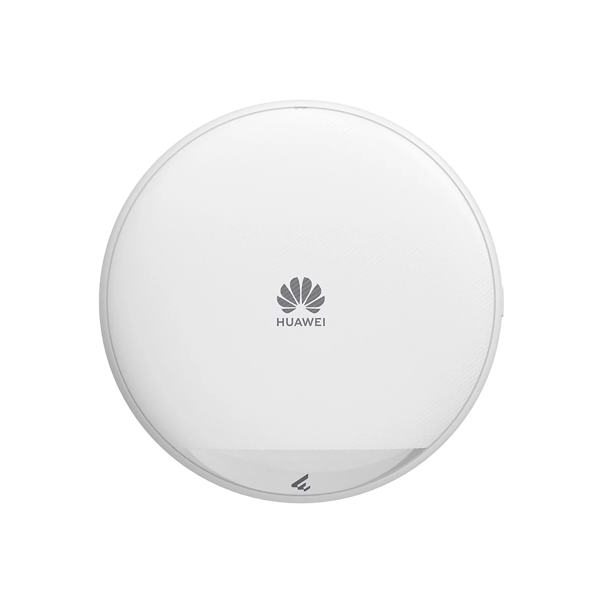 Runder, weißer Huawei WLAN-Router mit dezenter Struktur und mittigem Firmenlogo auf weißem Hintergrund.