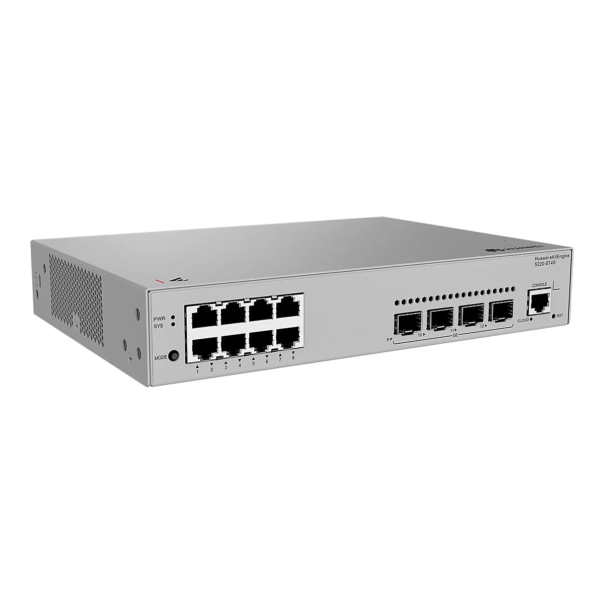 Huawei eKitEngine S220 Series S220-8T4S - Switch - managed - 8 x 10/100/1000 + 4 x 1 Gigabit SFP - Luftstrom von vorne zur Seite - an Rack montierbar