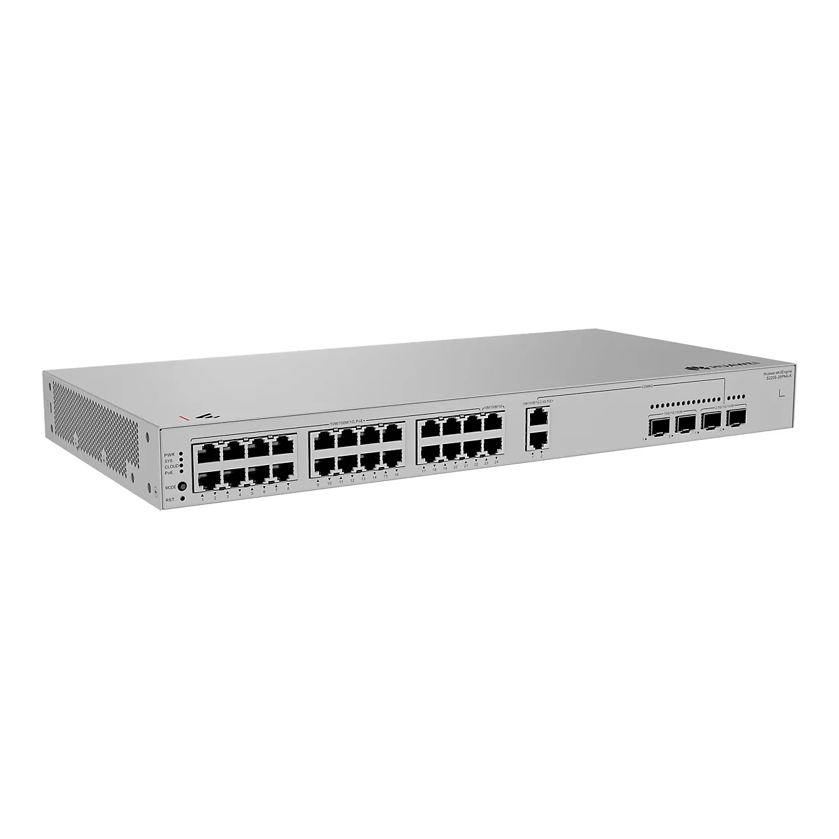 Huawei eKitEngine S220S Series S220S-26PN4JX - Switch - managed - 22 x 10/100/1000 (PoE+) + 2 x 10/100/1000 + 2 x Kombination 2,5G SFP (PoE+) + 2 x 10 Gigabit SFP+ (Uplink) - Luftstrom von vorne zur Seite - an Rack montierbar