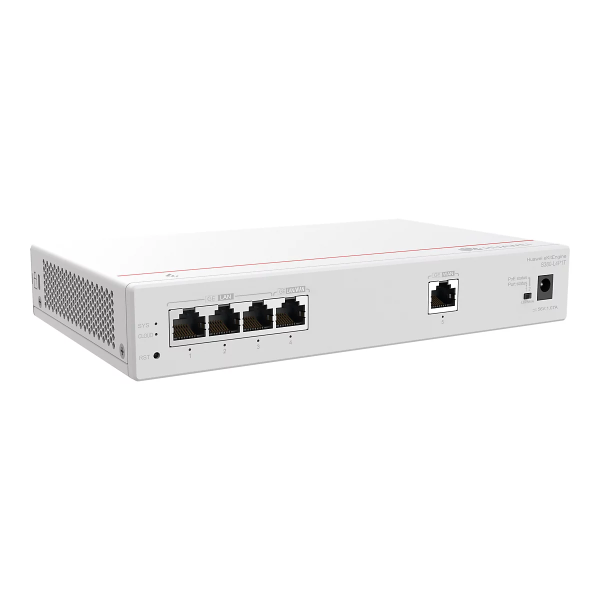 Huawei eKitEngine S380-L4P1T - Switch - managed - 1 x 10/100/1000 (PoE+) + 3 x 10/100/1000 - an Rack montierbar - PoE+ (50 W)