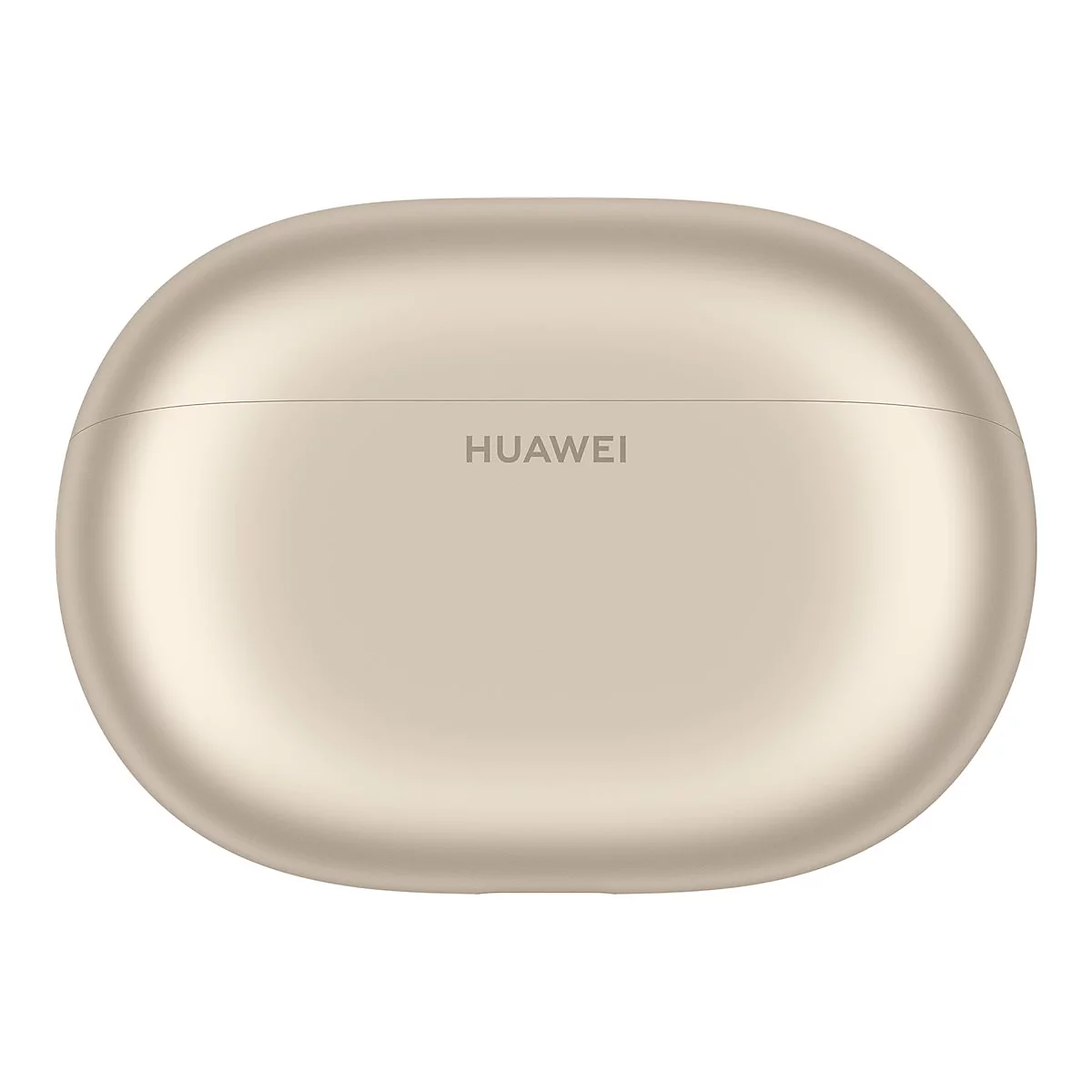 Geschlossenes, ovales Ladecase für Huawei Kopfhörer in schimmerndem Gold vor weißem Hintergrund.