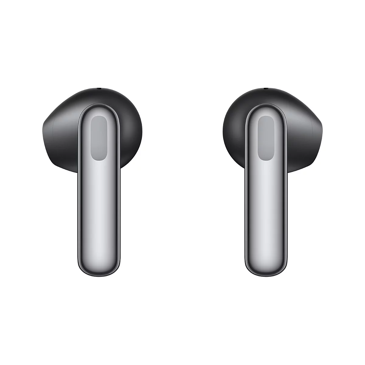 Zwei schwarze In-Ear-Kopfhörer mit länglichem Design vor weißem Hintergrund.
