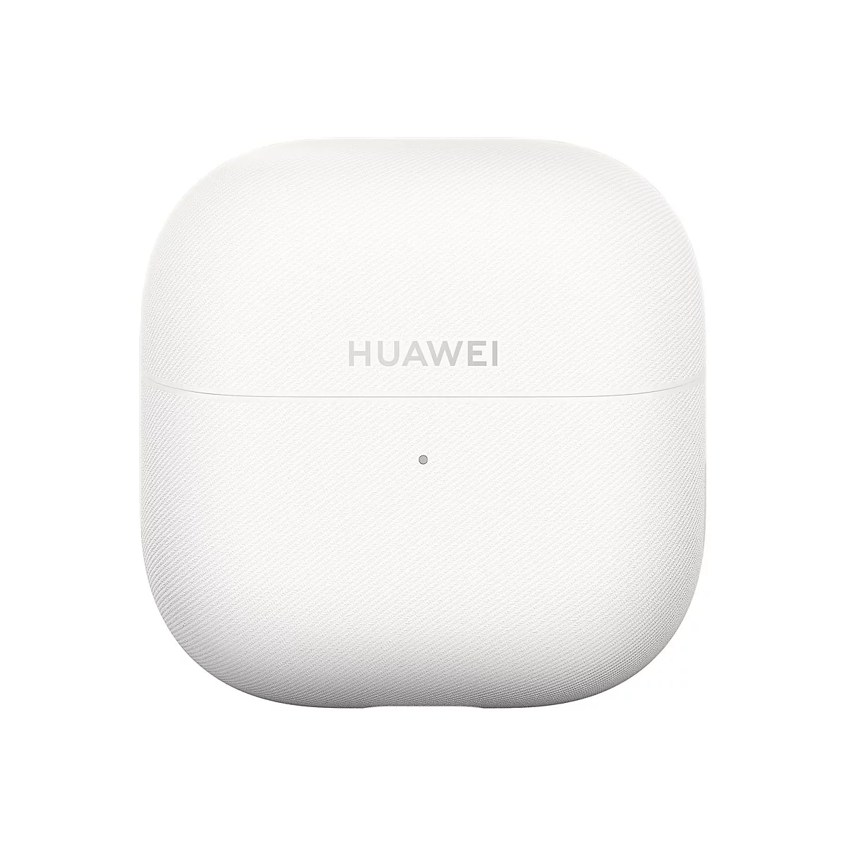 Weißes Ladecase für Huawei Kopfhörer mit texturierter Oberfläche und mittigem Huawei-Logo.