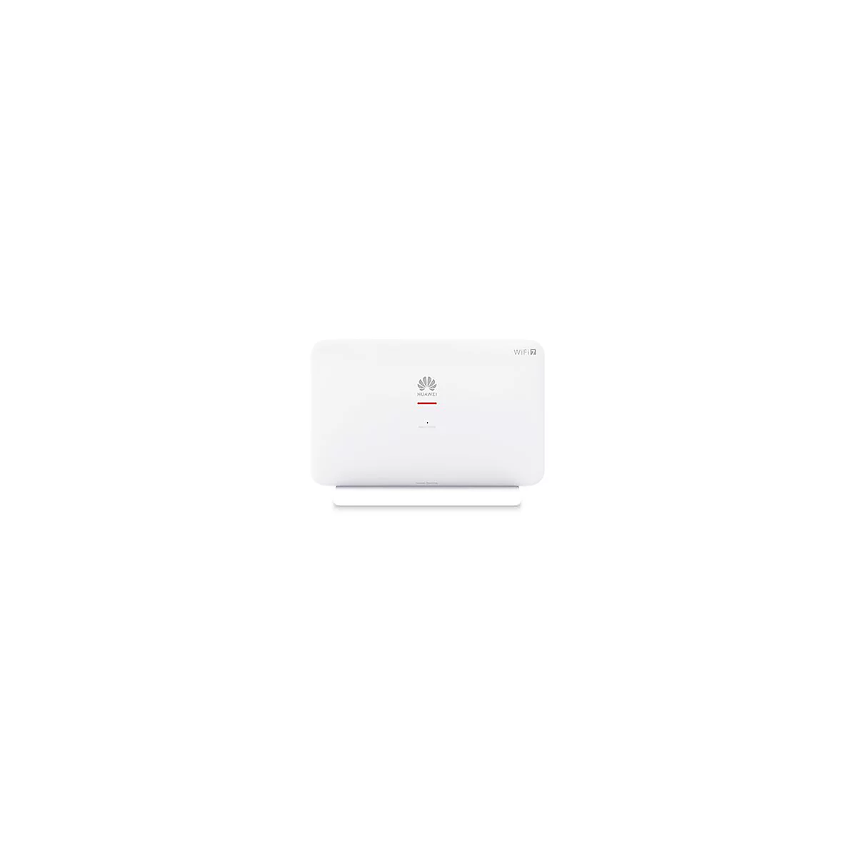 Ein weißer Huawei WiFi 7 Router mit abgerundeten Ecken und zentralem Logo auf neutralem Hintergrund.
