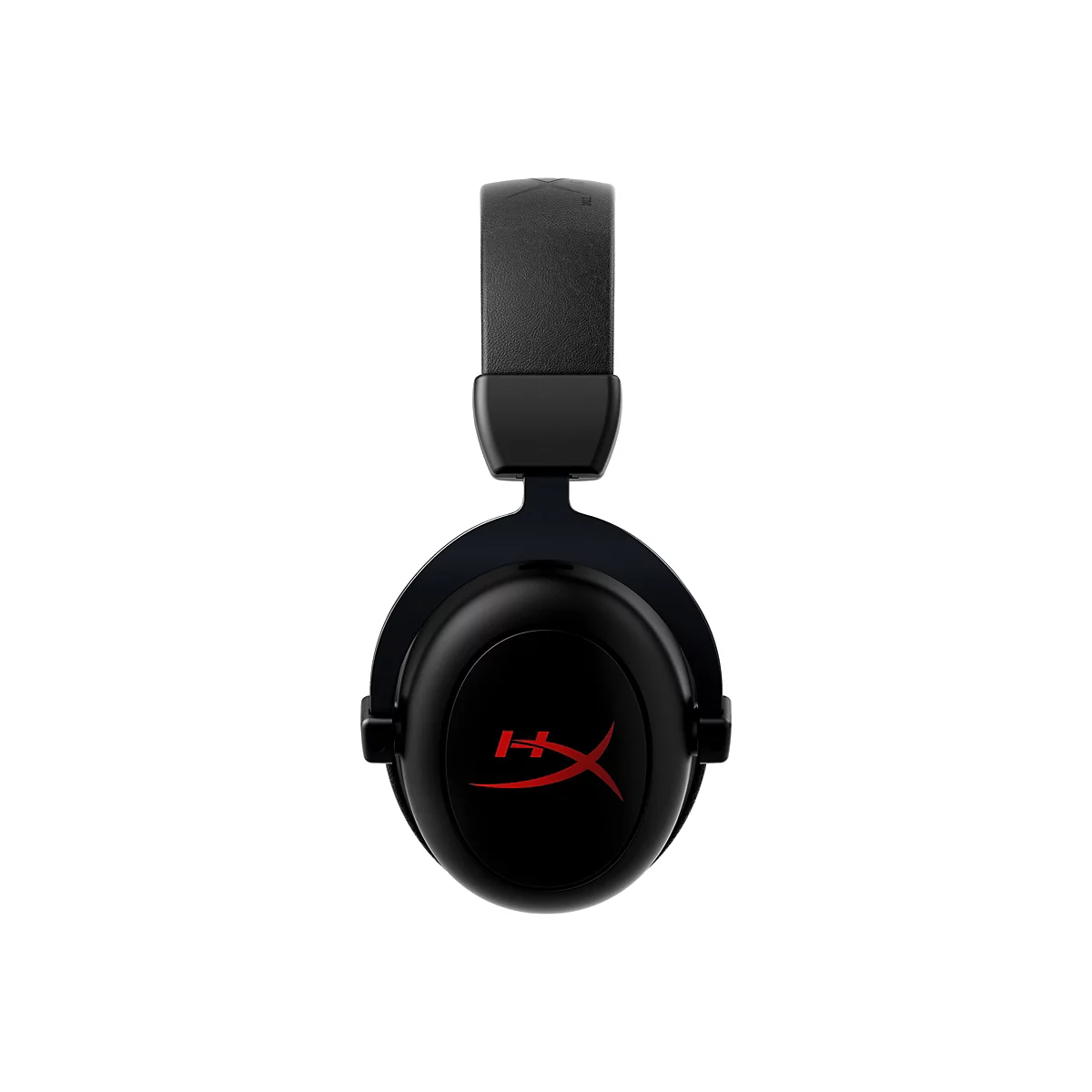 Casque noir avec logo HyperX rouge sur fond blanc. Le casque est vu de face.