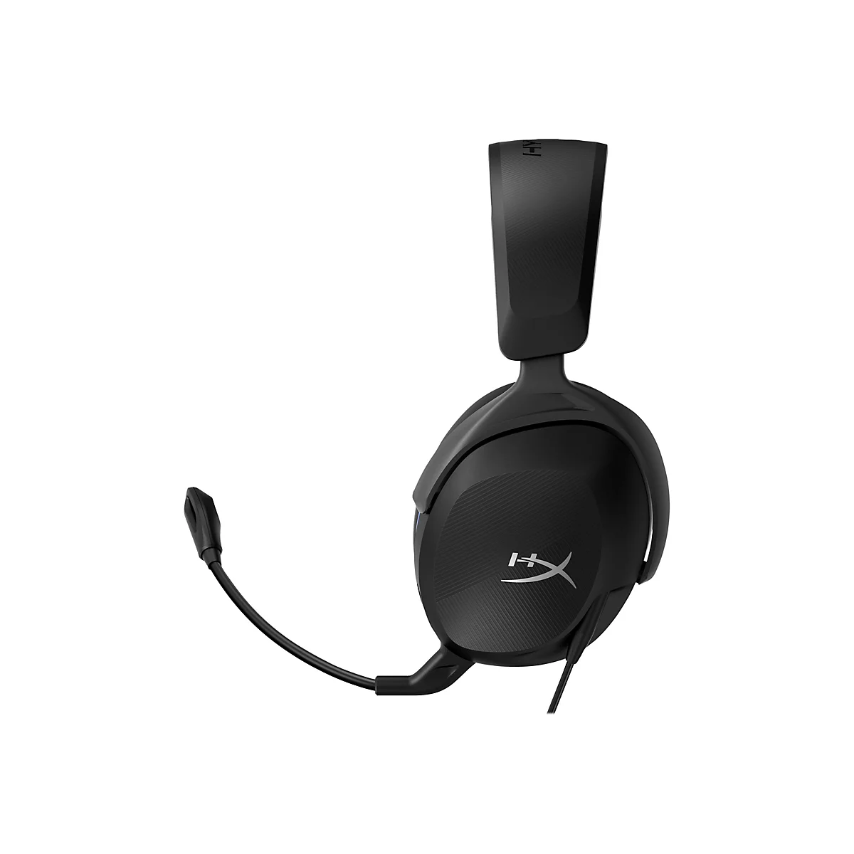 Schwarzes Gaming-Headset mit Mikrofon, das leicht schräg von oben links nach unten rechts zeigt.