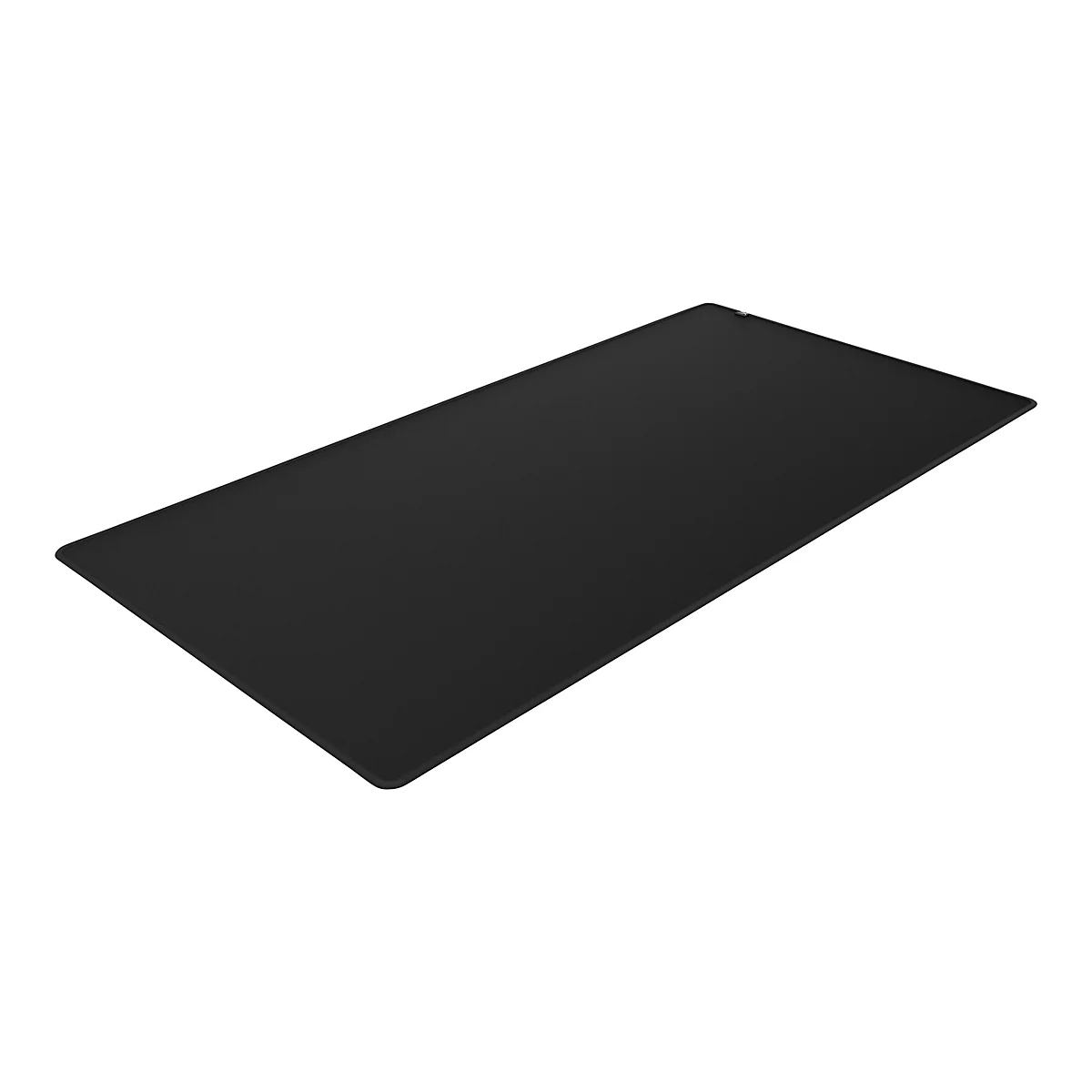 Un tapis de bureau rectangulaire noir avec des coins arrondis, placé sur un fond blanc.