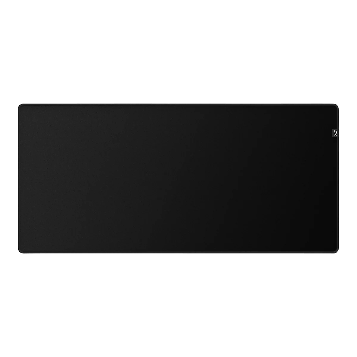 Tapis de souris noir et rectangulaire avec une surface légèrement texturée. Logo dans le coin supérieur droit.