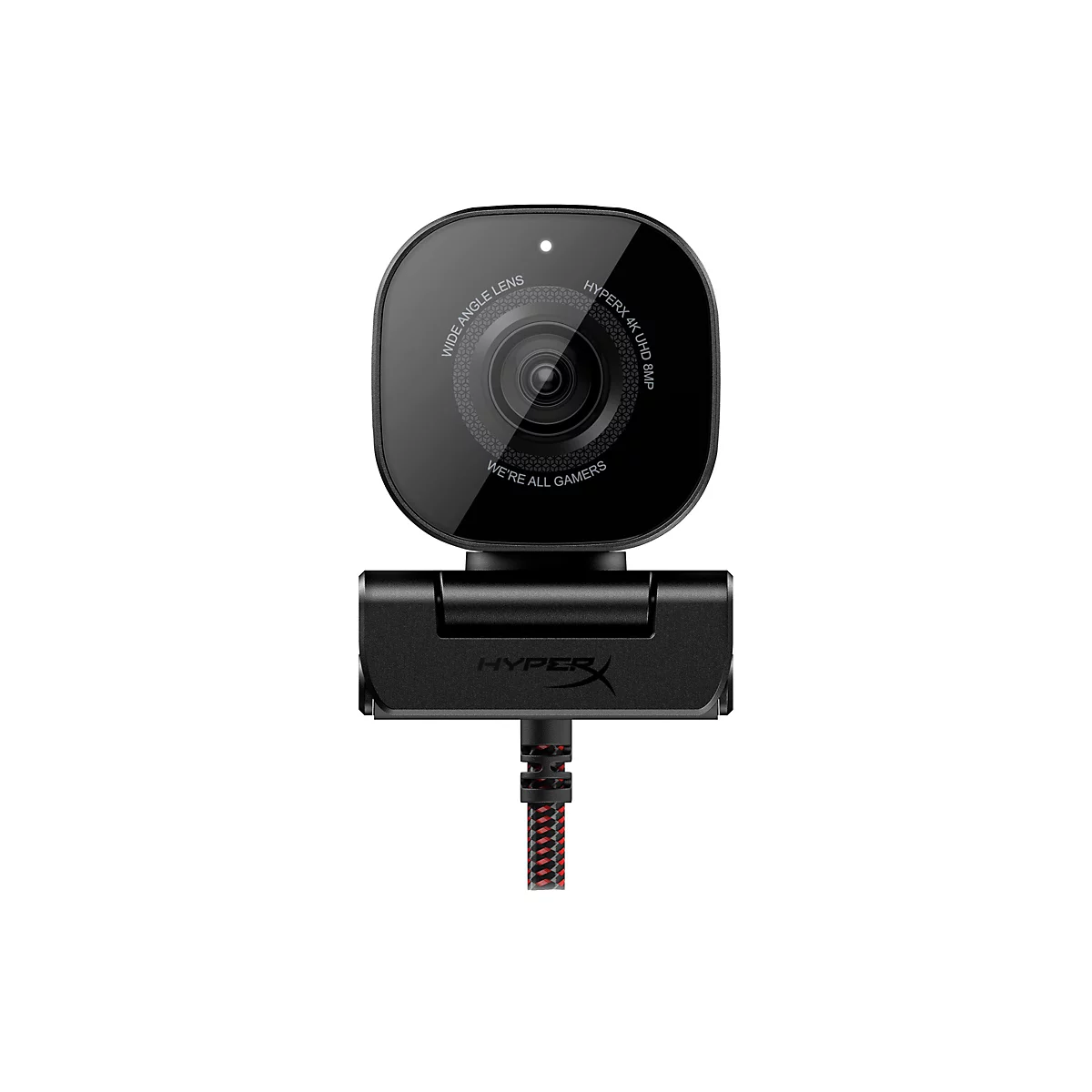 Schwarze Webcam, mit der Aufschrift "WIDE ANGLE LENS" und "WE'RE ALL GAMERS".