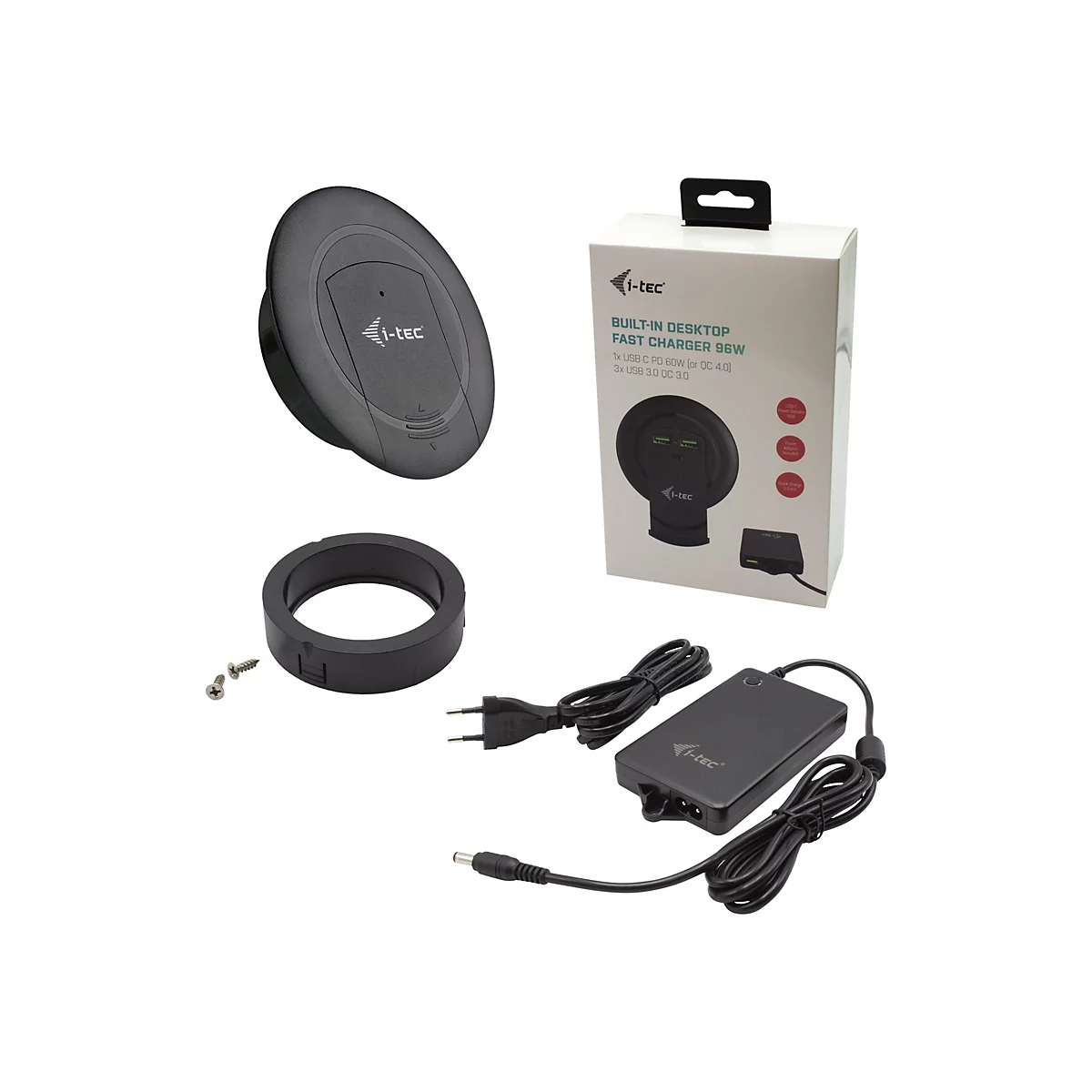i-Tec Built-in Desktop Fast Charger Netzteil - 3 x USB Typ A, USB-C - 96 Watt