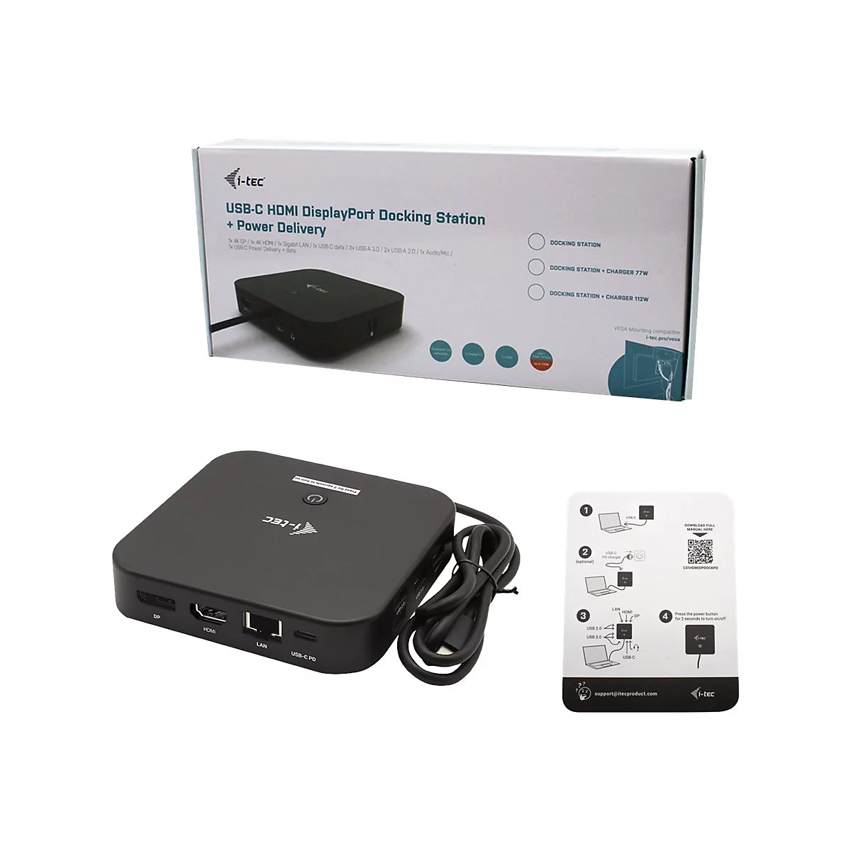 i-Tec - Dockingstation - USB-C 3.1 / Thunderbolt 3 - HDMI, DP++ - 1GbE - 100 Watt