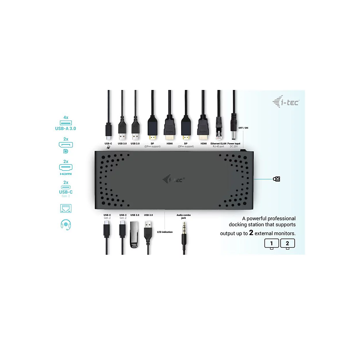 i-Tec - Dockingstation - USB-C / USB 3.0 / Thunderbolt 3 / Thunderbolt 4 - 2 x HDMI, 2 x DP++ - 1GbE - 130 Watt