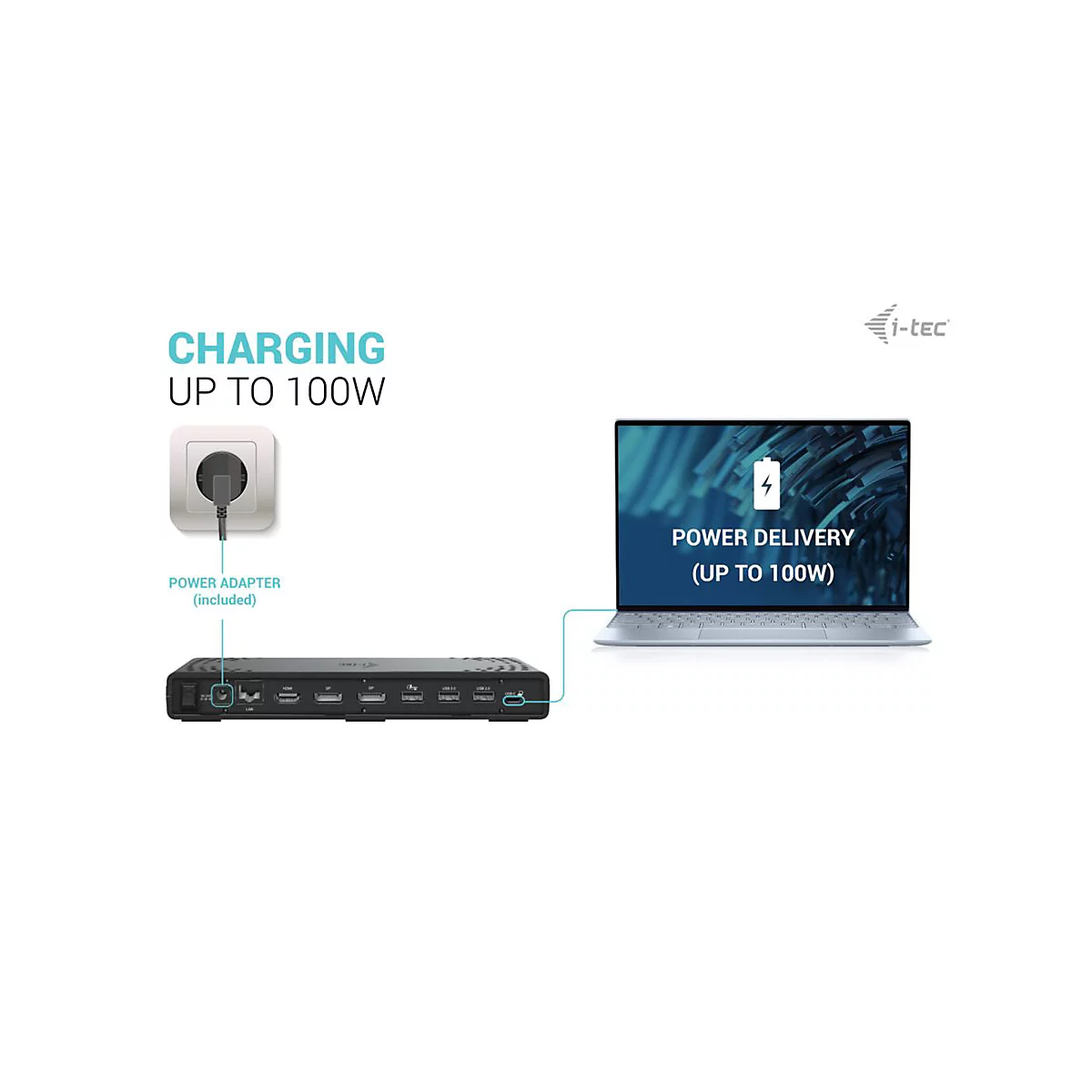 i-Tec - Dockingstation - USB-C / USB4 / Thunderbolt 3 / Thunderbolt 4 - HDMI, 2 x DP++ - 1GbE - 100 Watt