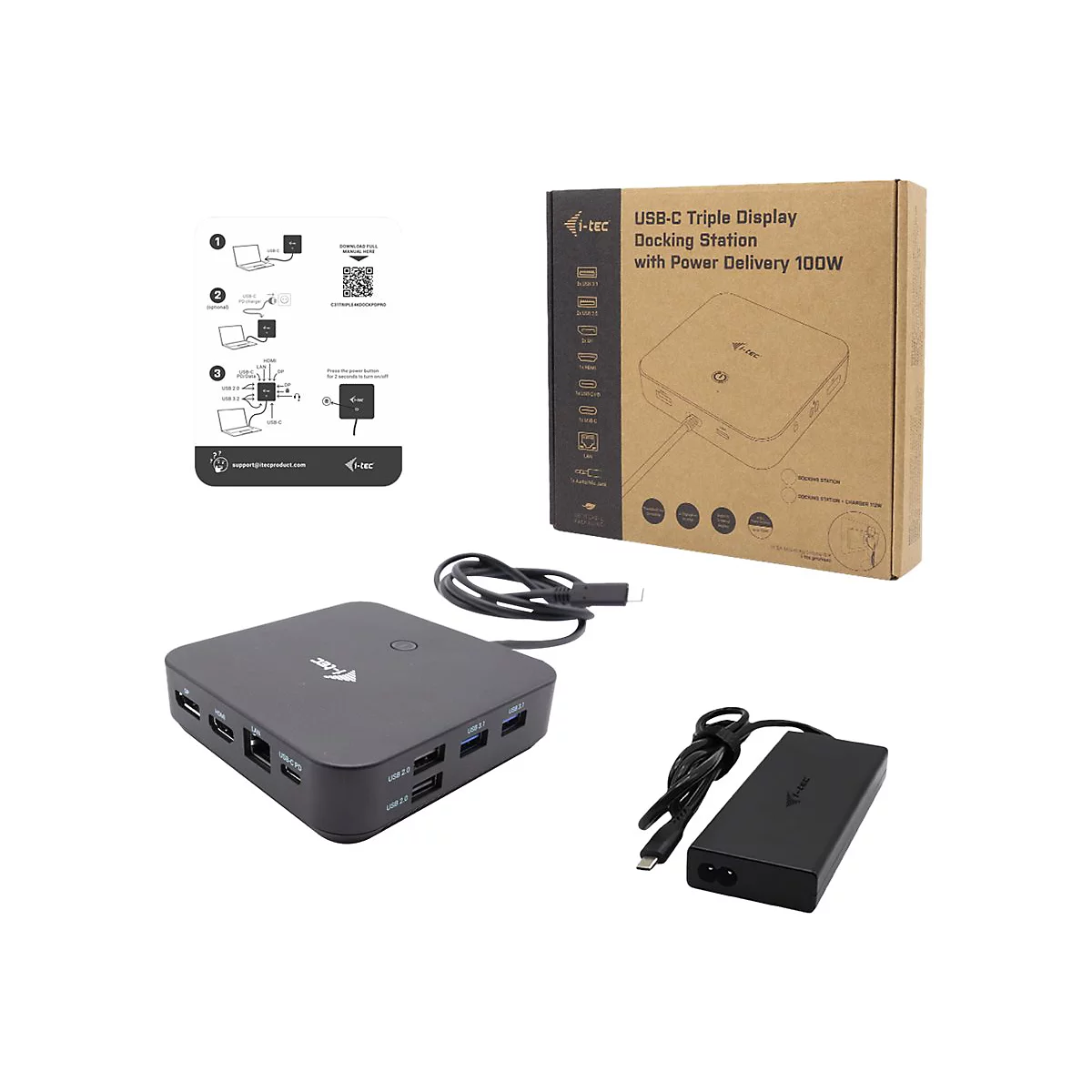 i-Tec - Dockingstation - USB-C / USB4 / Thunderbolt 3 / Thunderbolt 4 - HDMI, 2 x DP++ - 1GbE - 112 Watt