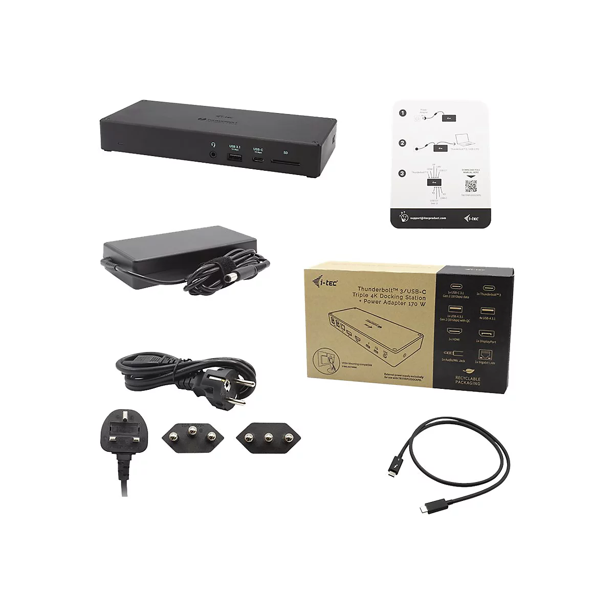 i-Tec Thunderbolt 3 3x Display Docking Station + Power Delivery 96W - Dockingstation - USB-C 3.1 / Thunderbolt 3 - HDMI, DP - 1GbE