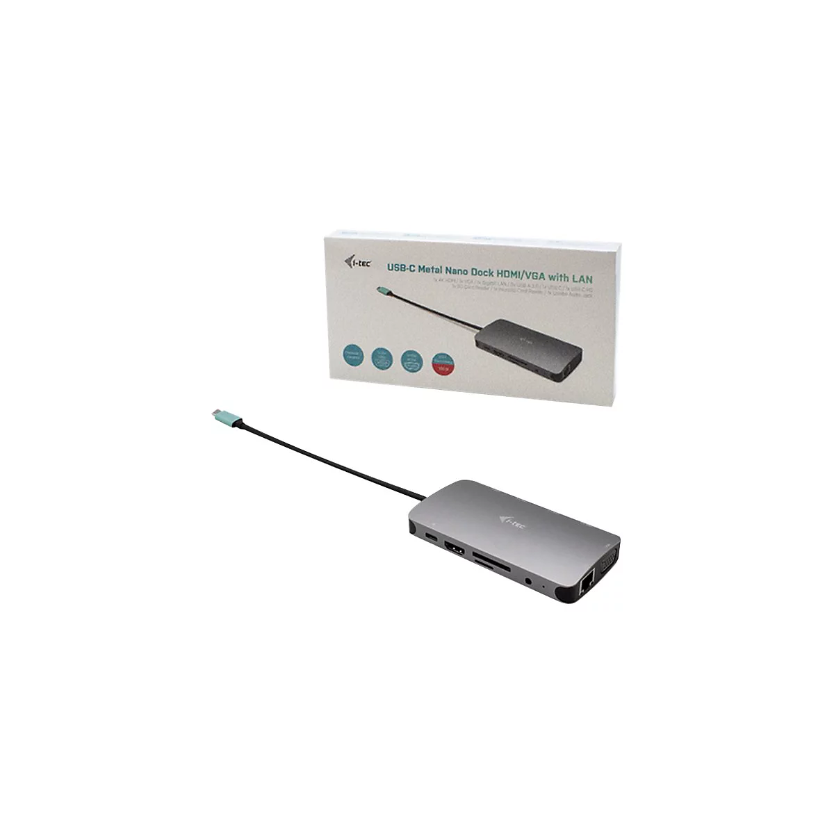 i-Tec USB-C Metal Nano Dock - Dockingstation - USB-C / Thunderbolt 3 - HDMI, VGA - 1GbE - 112 Watt