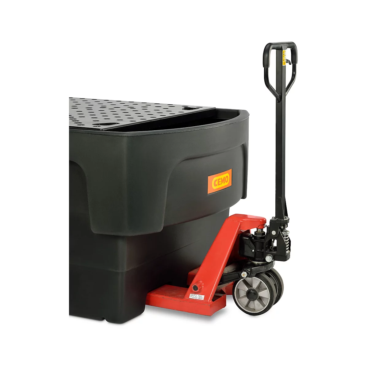 IBC-Auffangwanne, Polyethylen, 1100 l, 1500 kg, Abfüllvorsatz u. PE-Lochplatte, unterfahrbar