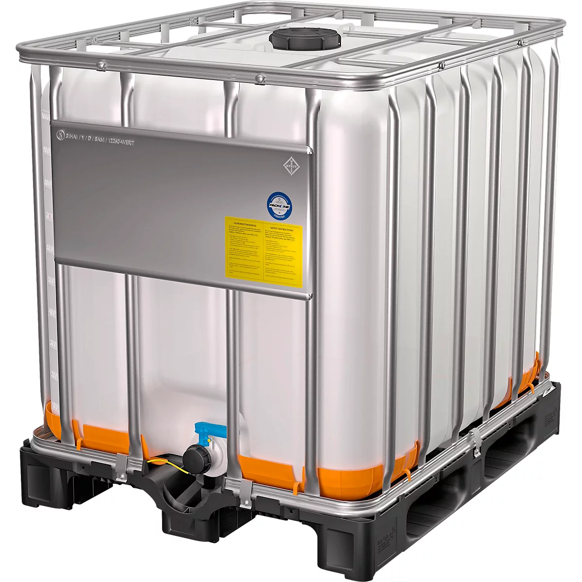 IBC container, 1000 liter, EX bescherming, chemicaliën- en UV-bestendig, kunststof pallet, B 1200 x D 1000 x H 1163 mm, naturel