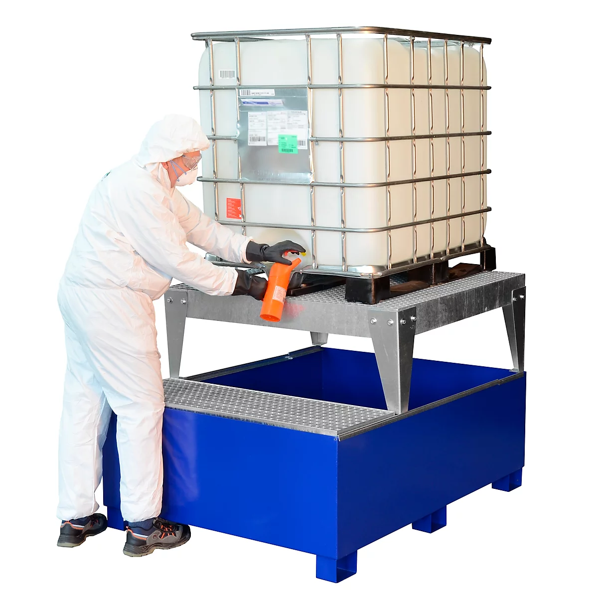 IBC opvangbak CEMO GS1a AB1, staal, 1000 liter inhoud, gelakt, met 1 vulstandaard, L 1600 x B 1255 x H 965 mm