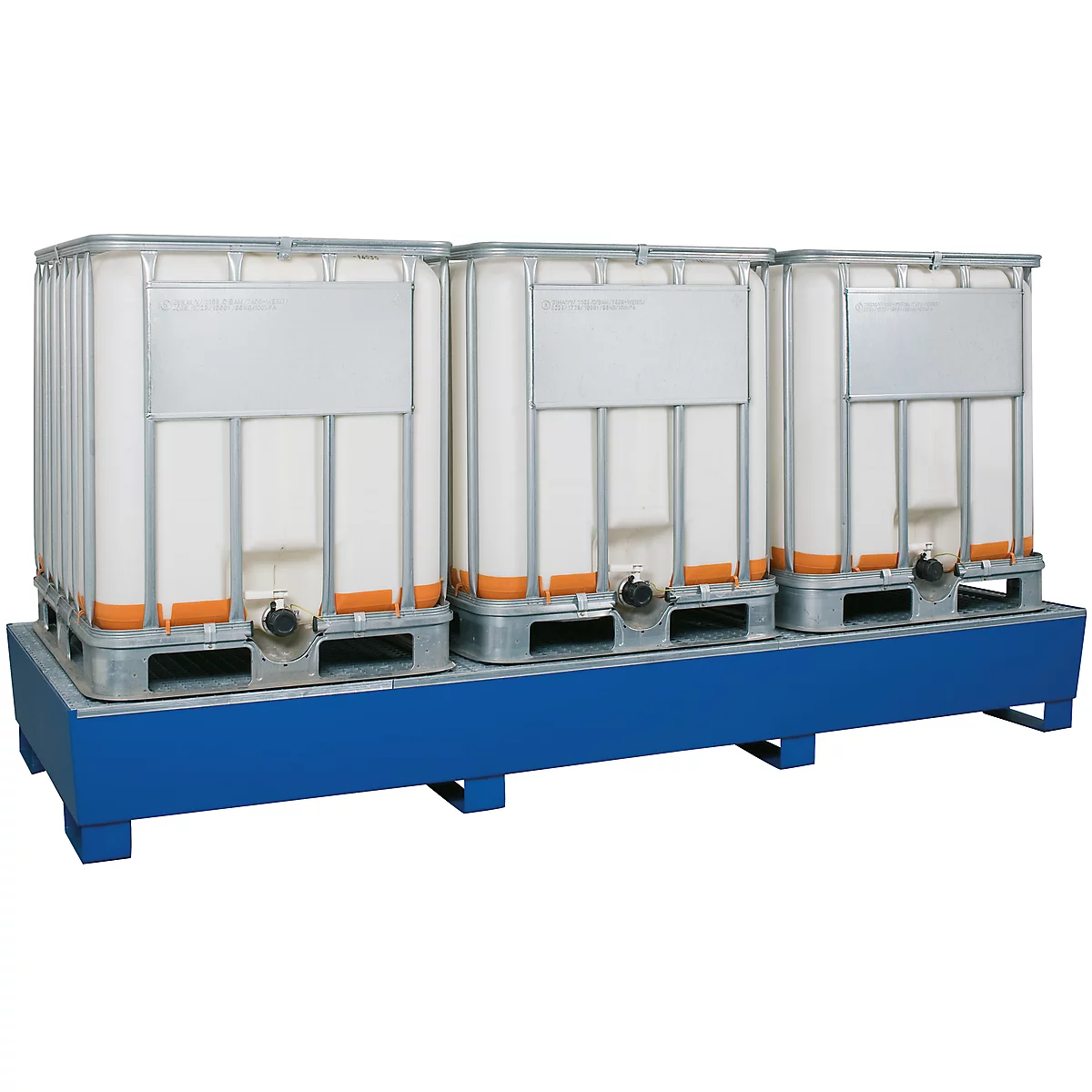 IBC-station ASECOS, staal, met rooster en vorkheftruckschoenen, 1000 lb, B 3280 x D 1300 x H 420 mm, gelakt of gegalvaniseerd
