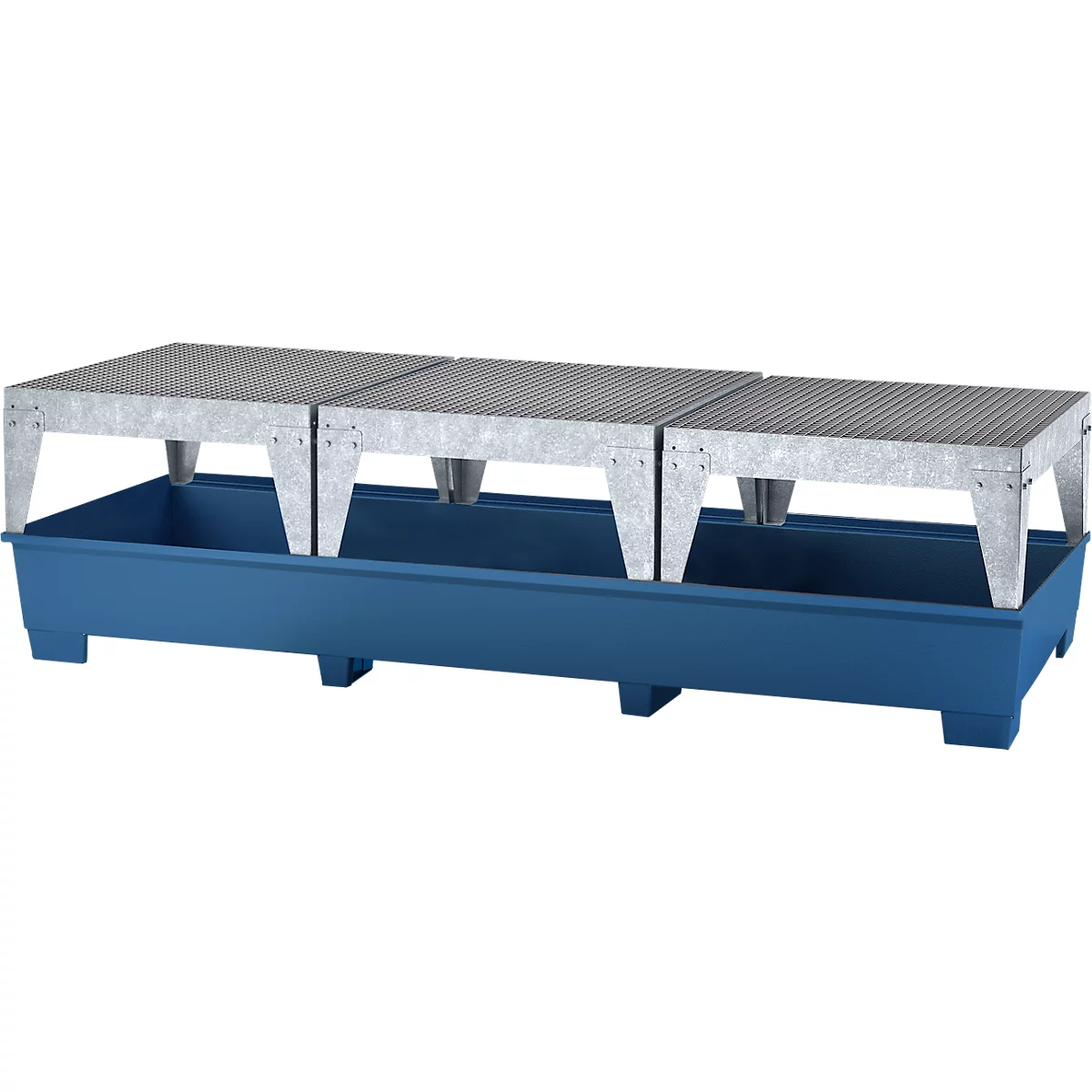 IBC-Station ASECOS, Stahl, mit 3 Abfüllböcken u. Staplerschuhen, 1000 l Auffangvolumen, B 3280 x T 1300 x H 820 mm, lackiert