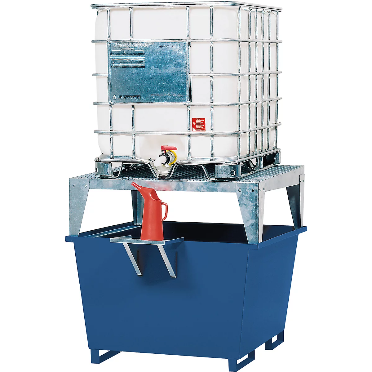 IBC-Station ASECOS, Stahl, mit Abfüllbock u. Staplerschuhen, 1000 l Auffangvolumen, B 1350 x T 1300 x H 1390, lackiert o. verzinkt