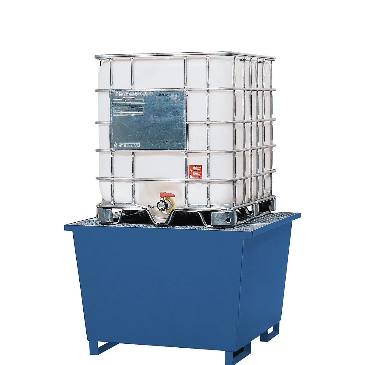 IBC-Station ASECOS, Stahl, mit Gitterrost u. Staplerschuhen, 1000 l Auffangvolumen, B 1350 x T 1300 x H 918 mm, lackiert o. verzinkt