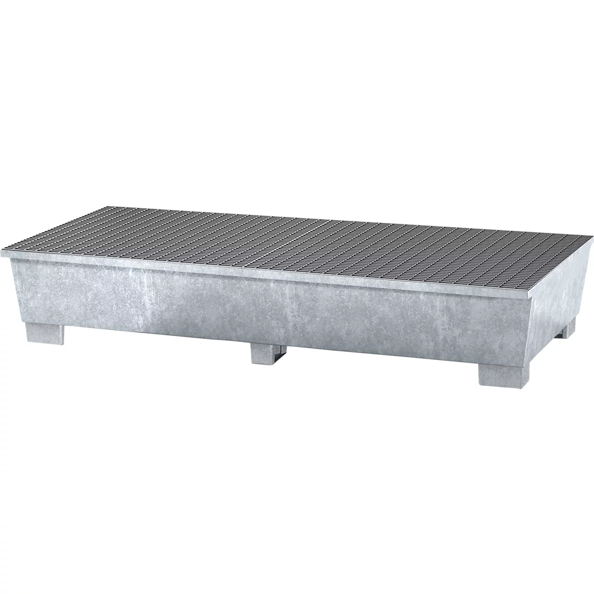 IBC-Station ASECOS, Stahl, mit Gitterrost u. Staplerschuhen, 1000 l Auffangvolumen, B 2680 x T 1300 x H 483 mm, verzinkt