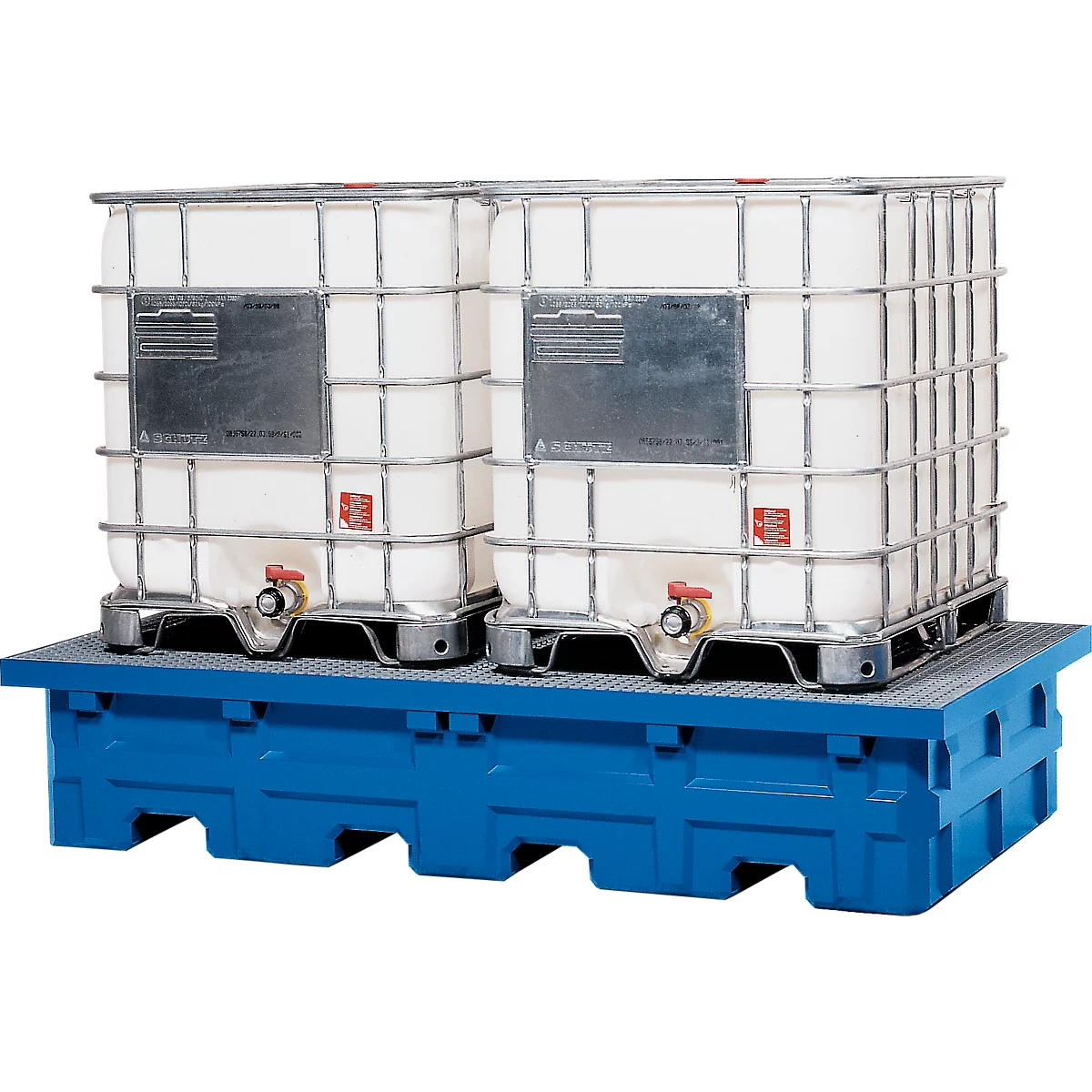 IBC-station, volume 2000 l, tot 4000 kg, toegankelijk van onderen, met gegalvaniseerd rooster, polyethyleen, blauw, B 2530 x D 1320 x H 580 mm