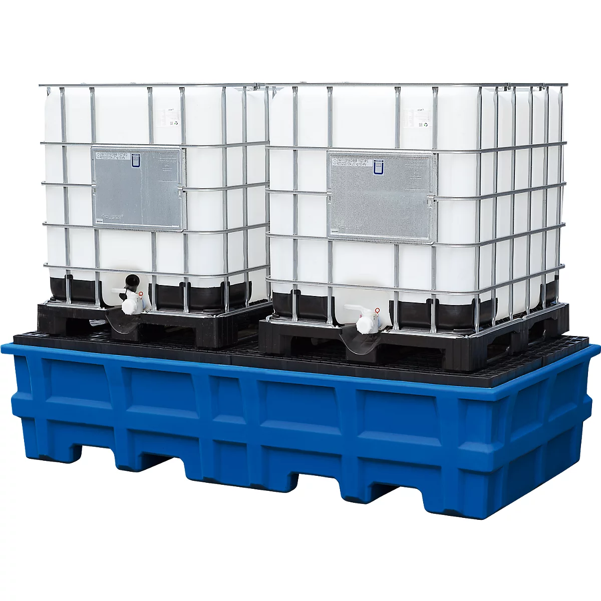 IBC station, volume 2000 l, tot 4000 kg, toegankelijk van onderen, met PE rooster, polyethyleen, blauw, B 2530 x D 1320 x H 610 mm