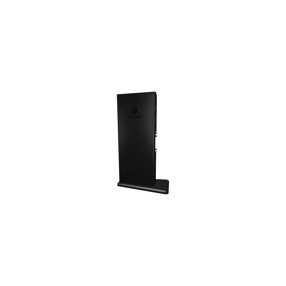 Refroidisseur noir, vertical, avec inscription ICY BOX, sur fond blanc.