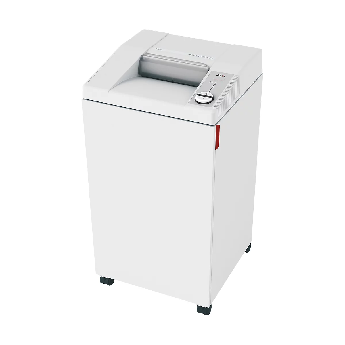 IDEAL Aktenvernichter 2604, Streifenschnitt 4 mm, P-2, 100 l, 26-28 Blatt Schnittleistung, mit Lenkrollen, weiß