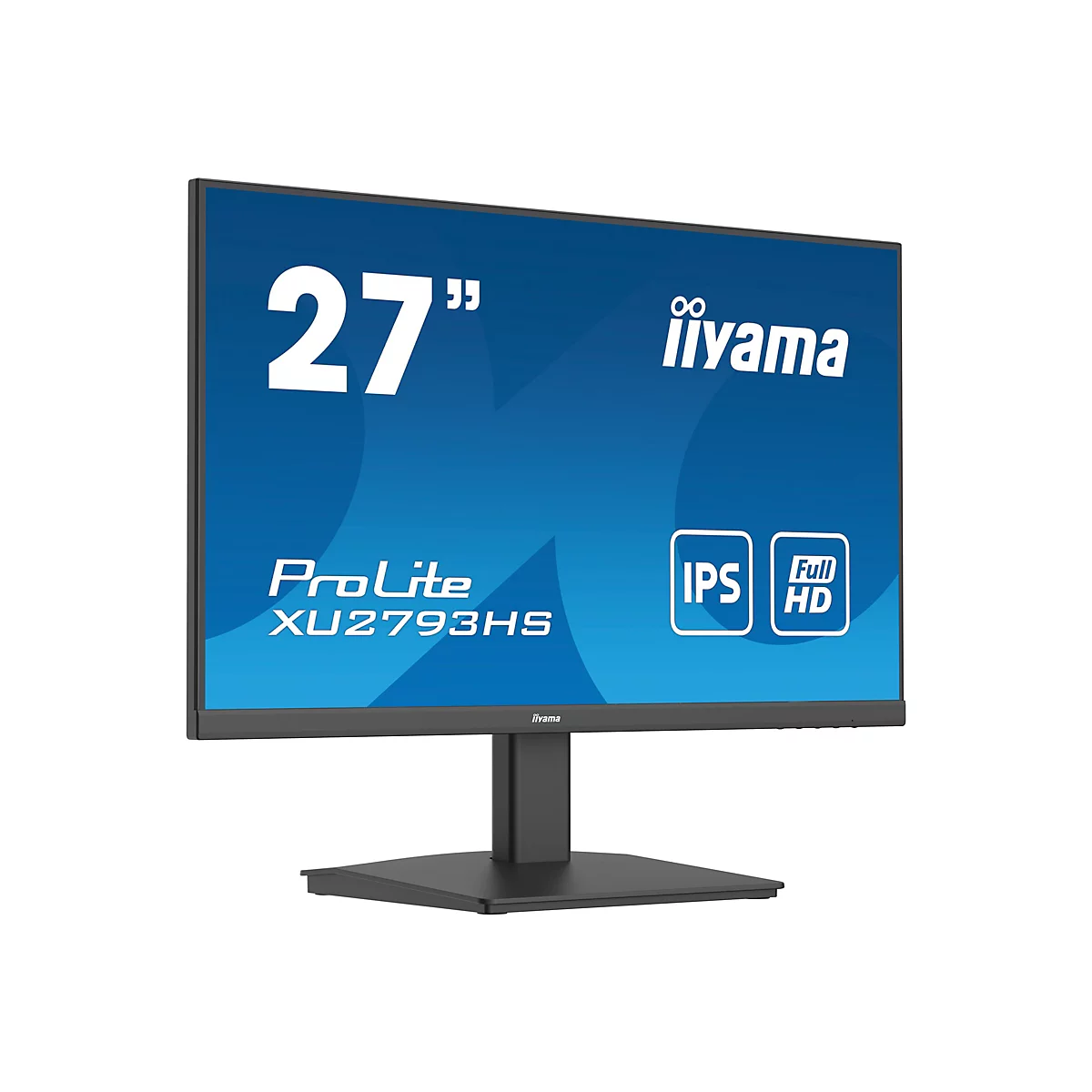 Un moniteur noir iiyama ProLite XU2793HS, 27 pouces, avec logos IPS et Full HD.